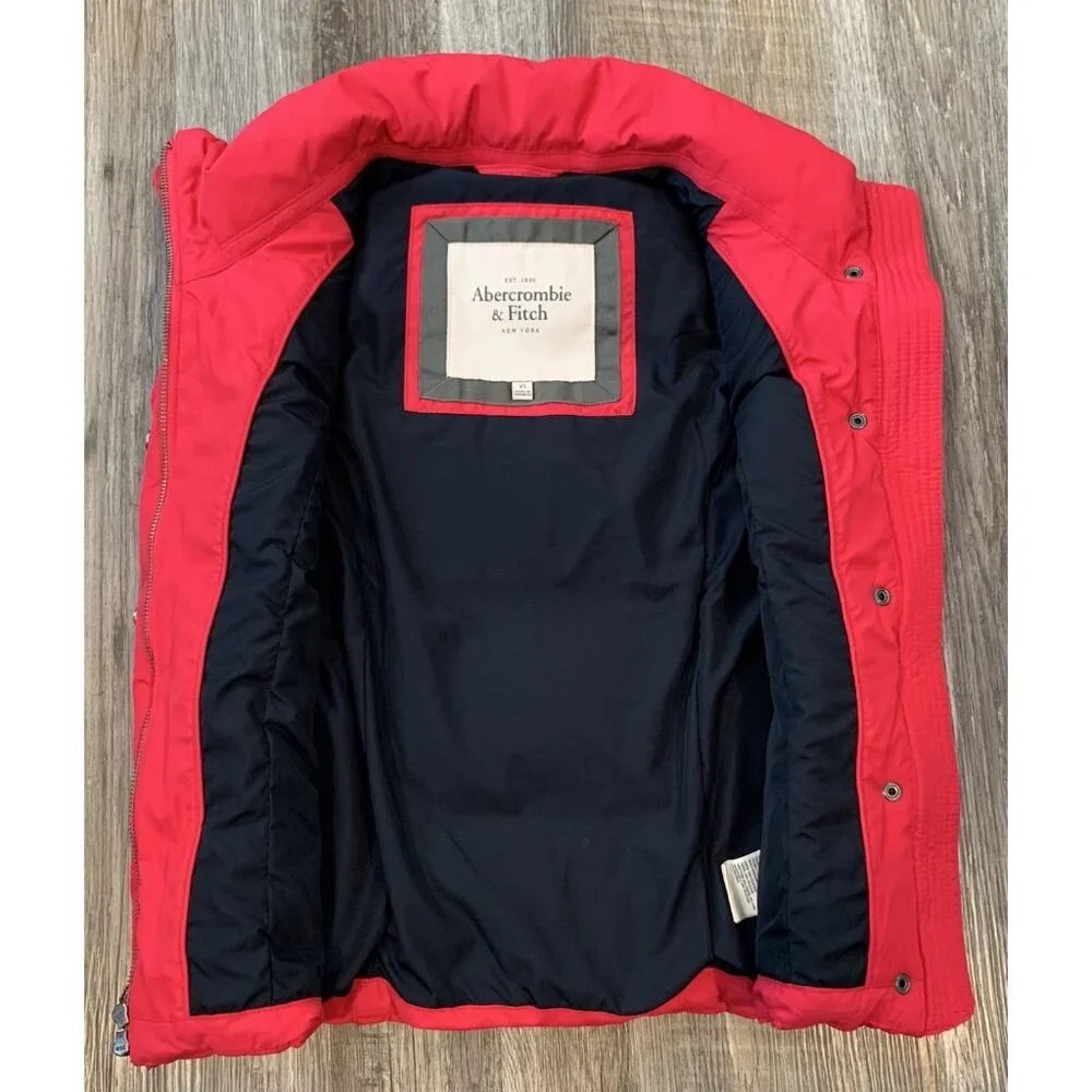 Abercrombie & Fitch Womens Pink Puffer Vest Sz XS Stand Collar Two -Way Zip Snap - Picture 3 of 13